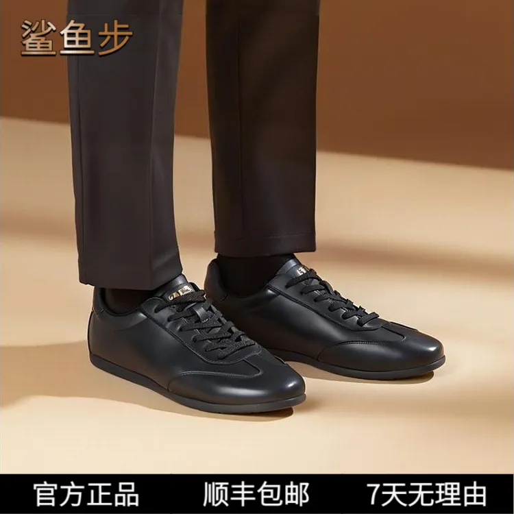 鲨鱼步欧洲站男鞋2025新款头层牛皮软底系带休闲皮鞋男款真皮鞋子