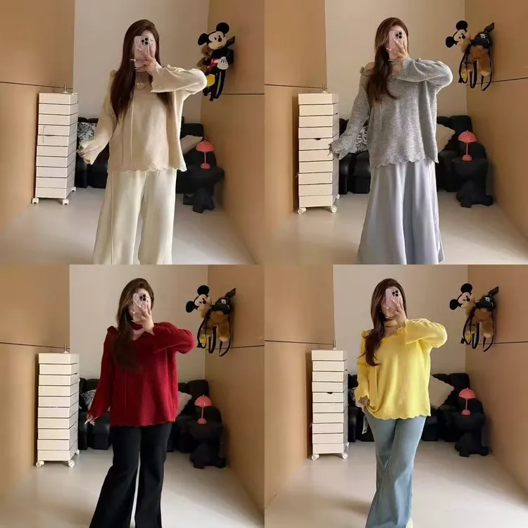 慧芝 huizhi 软糯柔花 定制款 立体手工花v领宽松大毛衣