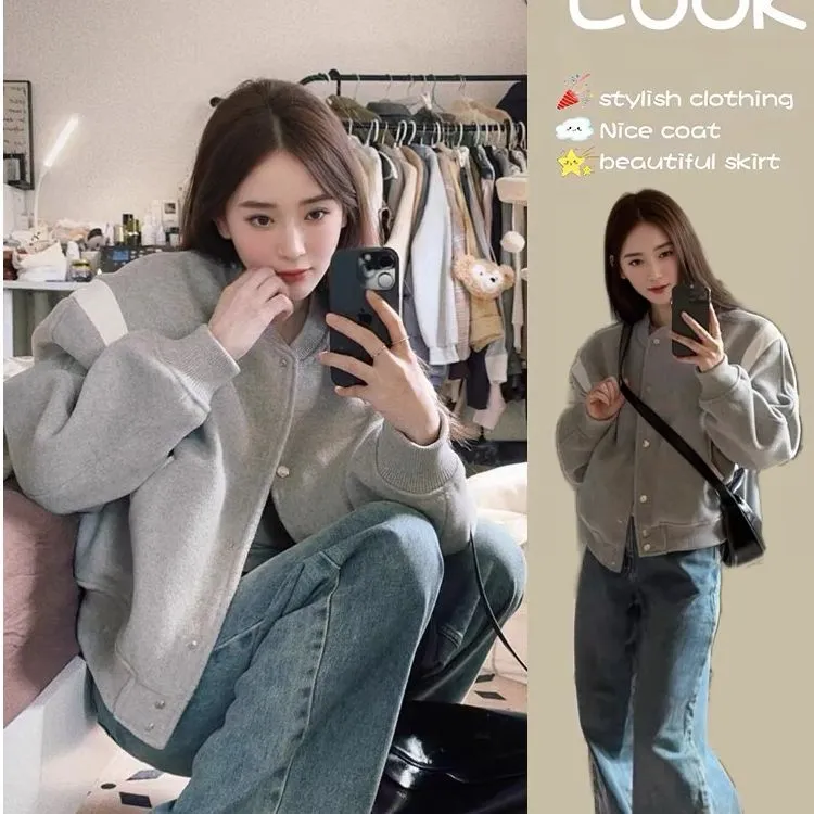 小个子美式复古棒球服夹克短款外套女春季新款感独特设计感上衣