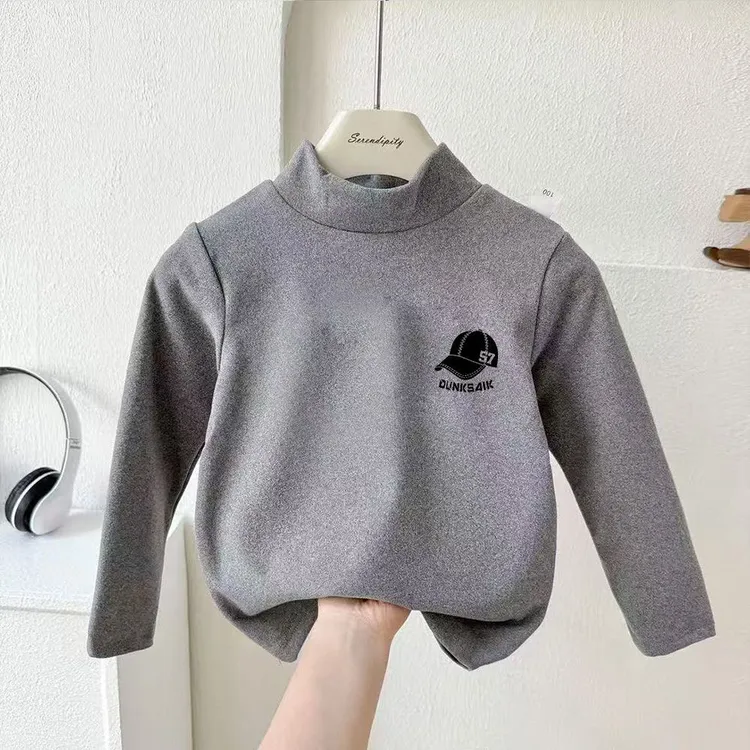 秋冬款简约韩版上衣男童保暖户外运动德绒保暖打底衫长袖T恤弹力