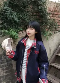 这个价格便宜到家！销量8000！假两件格子拼接飞行夹克男女