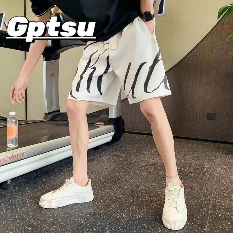 GPTSu裤子男夏薄款短裤新款潮流痞帅宽松直筒印花运动休闲五分裤