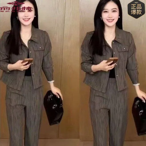 时尚套装女2025春秋季新款洋气显瘦短款外套阔腿裤休闲减龄两件套