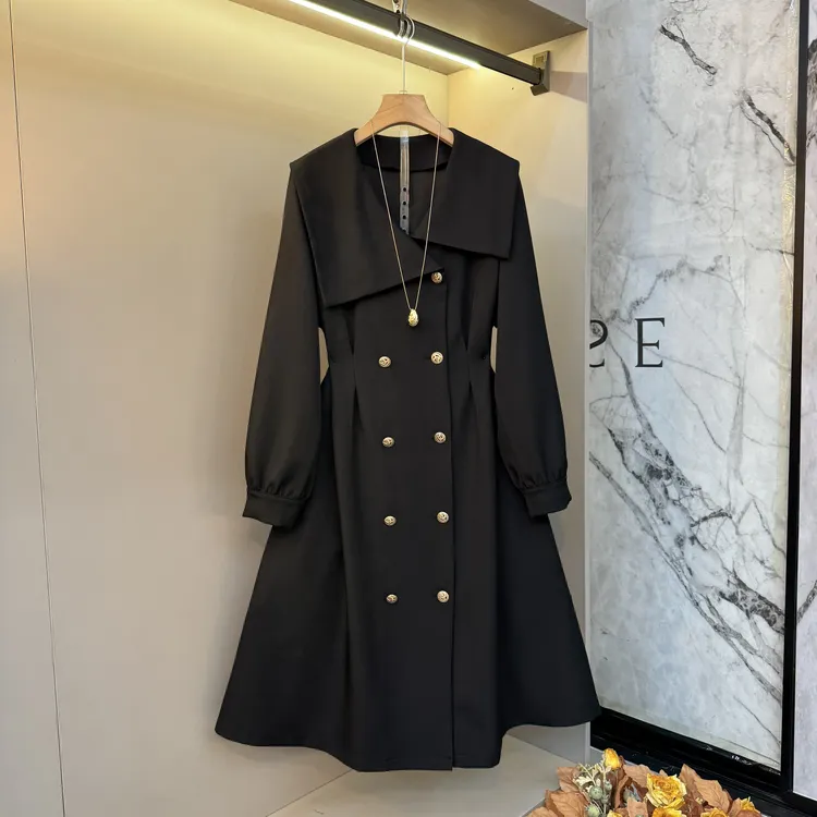 2025秋冬胖mm高级洋气时尚气质轻熟感欧货双排扣气质风衣外套6082
