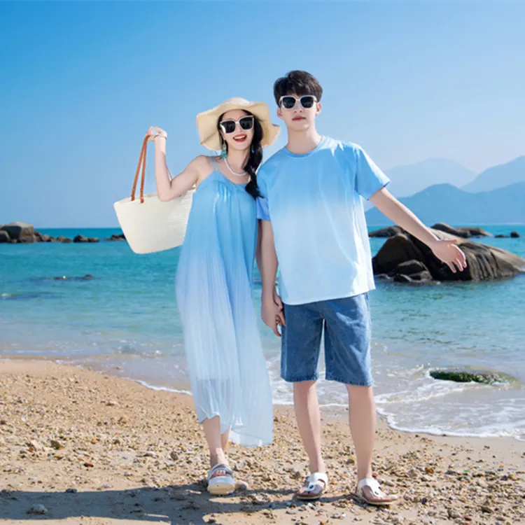 沙滩情侣装三亚海边旅游度假套装波西米亚亲子吊带连衣裙超仙套装