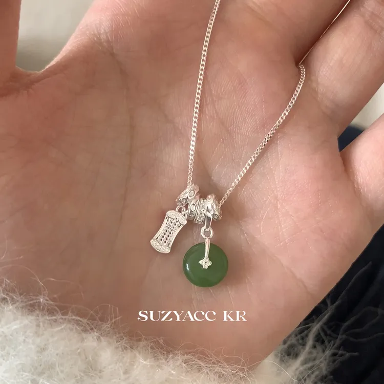 Suzyacc Kr 坠链均925银 【平安如意】新中式算盘圆环项链DX0294