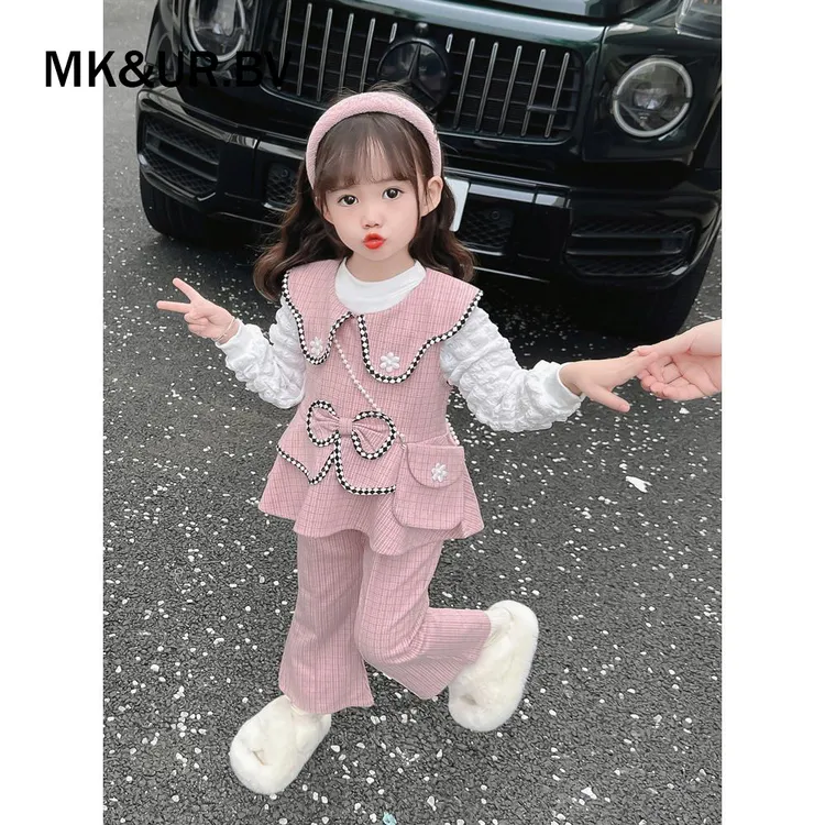 MK&UR.BV女童秋装套装2025新款宝宝洋气时髦韩版儿童小香风三件套