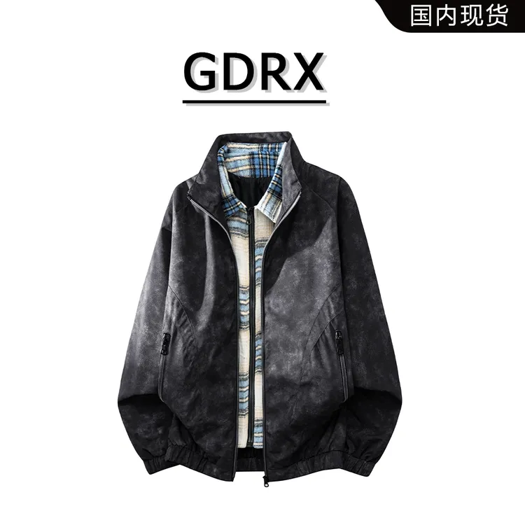 GDRX美式休闲假两件夹克男士秋冬扎染宽松潮流外套轻奢痞帅男装