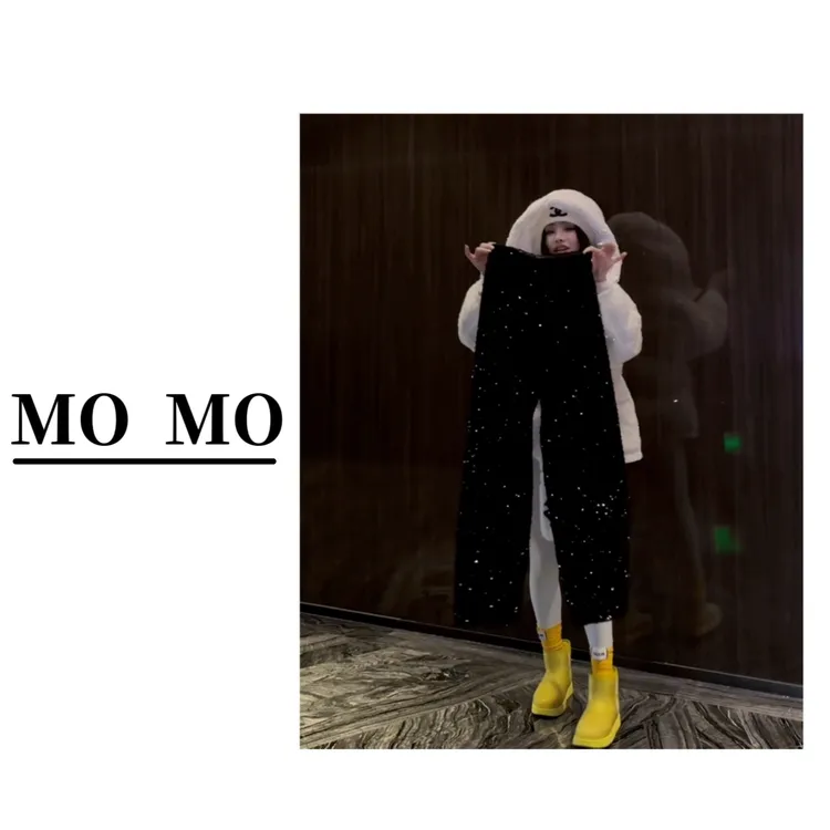 MOMO【丝绒亮片阔腿裤】2025新款重工加绒百搭松紧腰休闲裤时尚