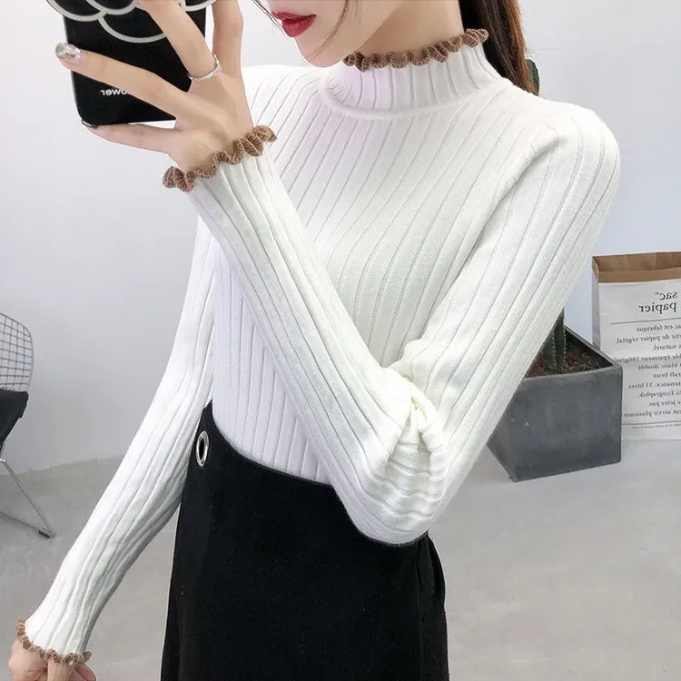 慵懒风女装长袖显瘦毛针织衫双面加厚针织衫百搭秋冬冬季半高领
