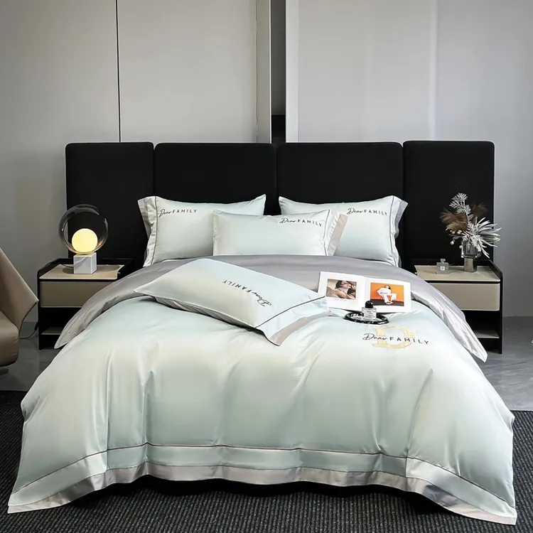 富安娜轻奢高端新款160支纯棉四件套高级感全棉刺绣被套床上用品4