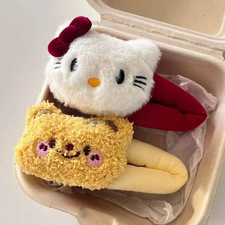 百搭卡通黄油小熊+可爱Kitty猫BB夹刘海夹子甜美毛绒超仙侧边发夹