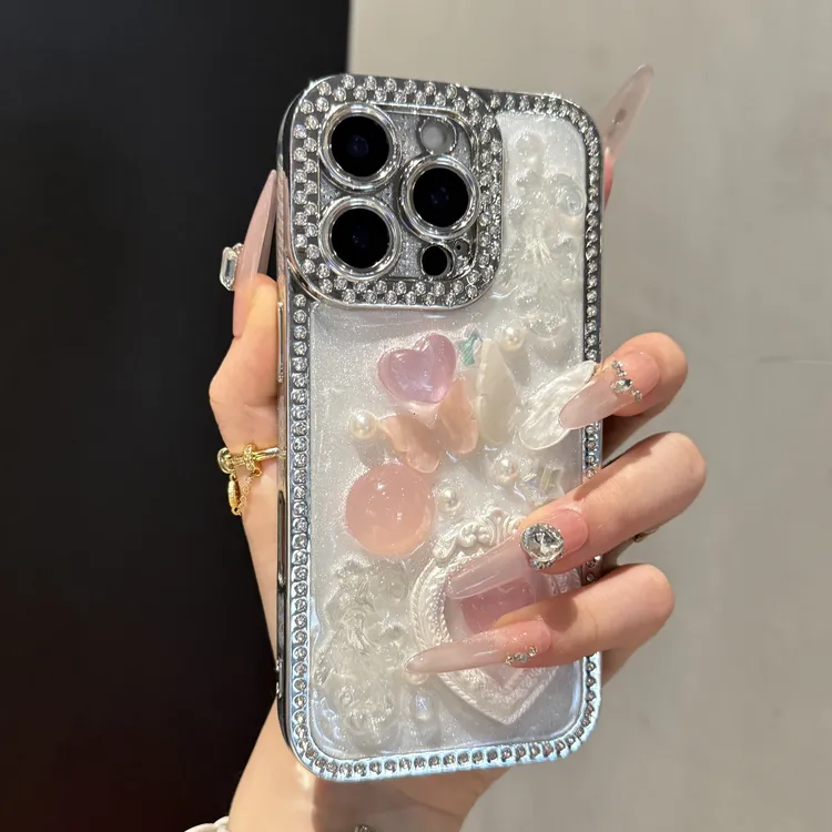 全包闪钻镜头滴胶爱心适用iPhone16手机壳15promax个性14硅胶13