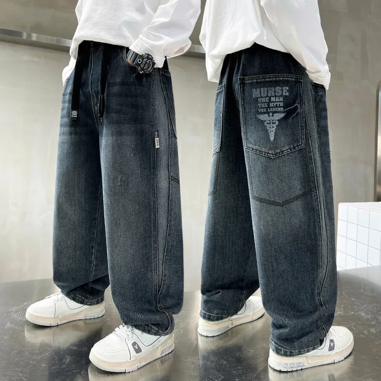 男童牛仔裤春秋款儿童直筒休闲老爹裤2025新款百搭中大童潮流裤子