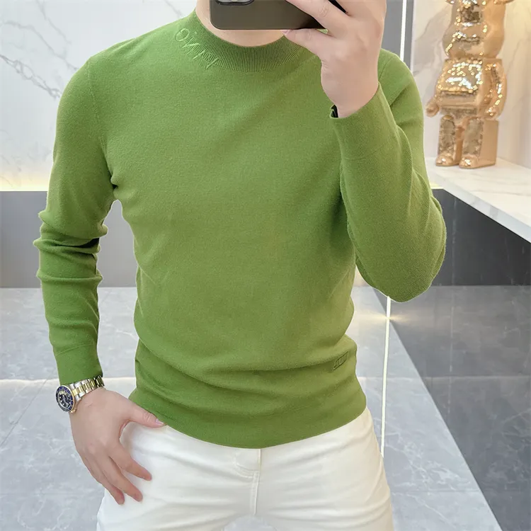 2025针织衫男轻奢新品时尚圆领印花纯色毛衣修身长袖打底衫潮5067