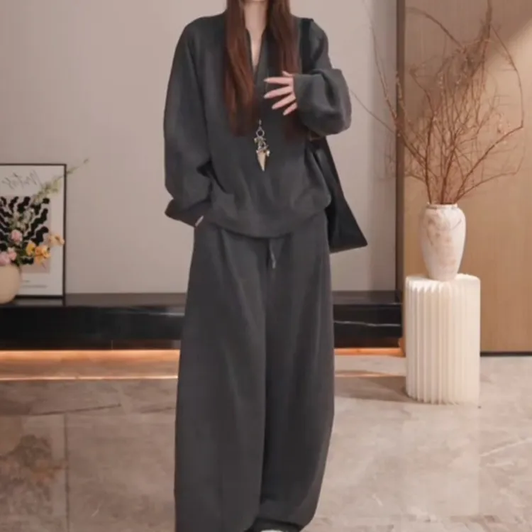 慵懒风气质时尚休闲套装女春秋韩系宽松显瘦百搭卫衣阔腿裤两件套