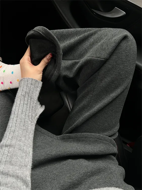 设计感拼接毛呢微喇裤女秋冬加绒大码胖mm假两件遮胯显瘦屁帘裤子