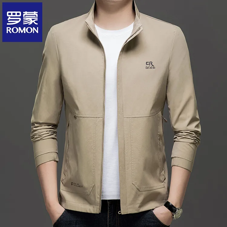 罗蒙春秋季男士商务立领夹克时尚休闲百搭拉链外套翻领宽松上衣