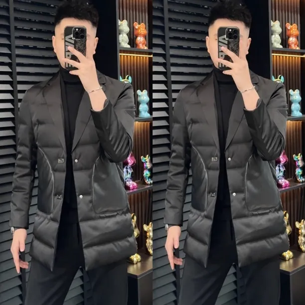 小雨男装｜高奢品·桑蚕丝缎面“鹅绒”围巾领羽绒大衣