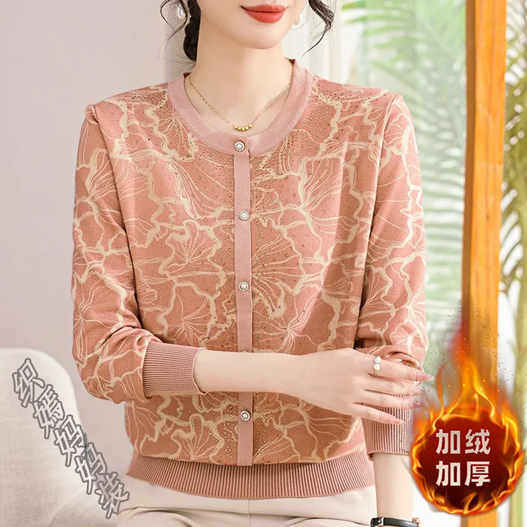 妈妈秋冬装T恤长袖洋气小衫50多岁中老年女母亲衣服加绒加厚上衣