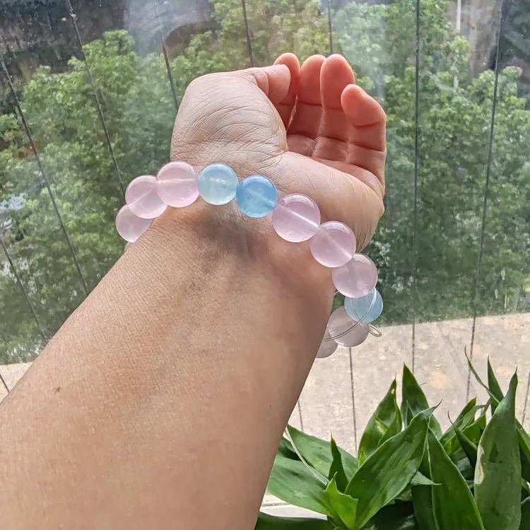 《冰绡粉雾》天然粉水晶+海蓝宝设计款手串少女心爆棚款甜美