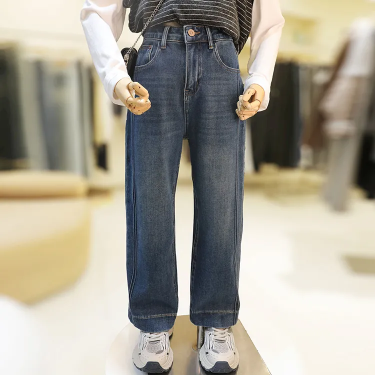 zaw大码女裤小个子加绒牛仔裤秋冬胖mm高腰显瘦九分烟管直筒25455
