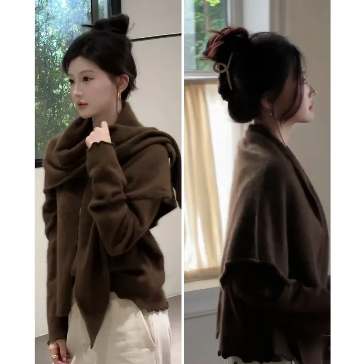 秋冬流行时尚千金风穿搭休闲2025新款港风复古针织披肩上衣两件套