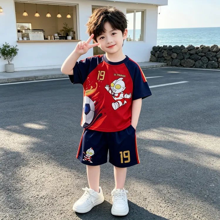 奥特曼男童运动套装夏季儿童夏装小男孩宝宝夏天速干炸街痞帅衣服