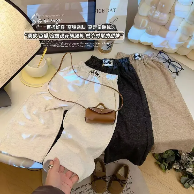 绵羊绒女童贴标口袋甜美风直筒休闲裤高弹柔软