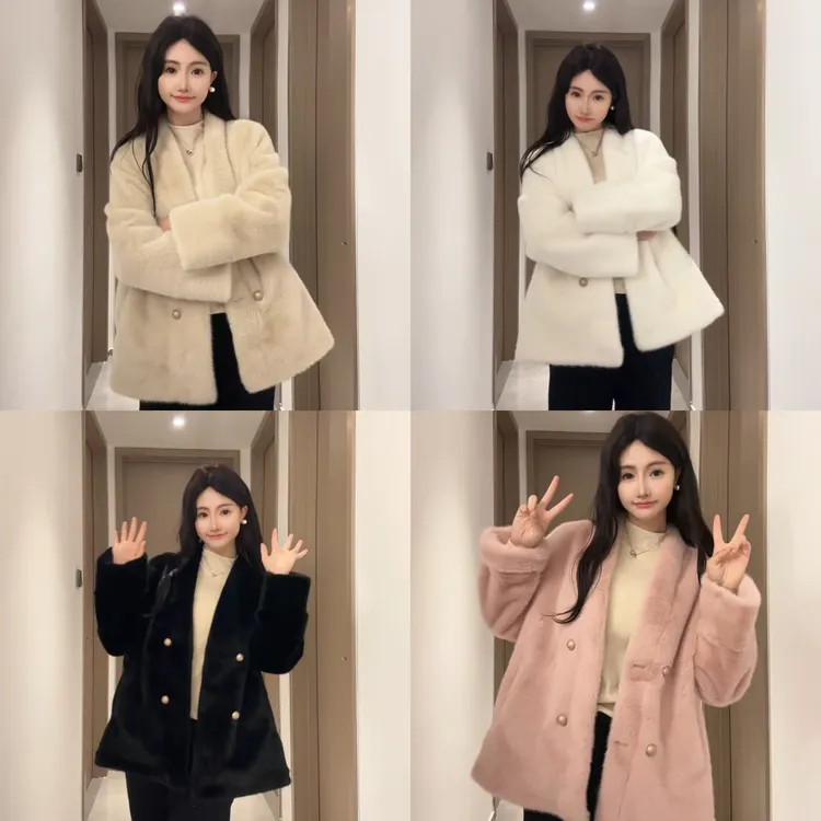 新款中长款外套长袖纯色外套百搭韩版翻领短款女