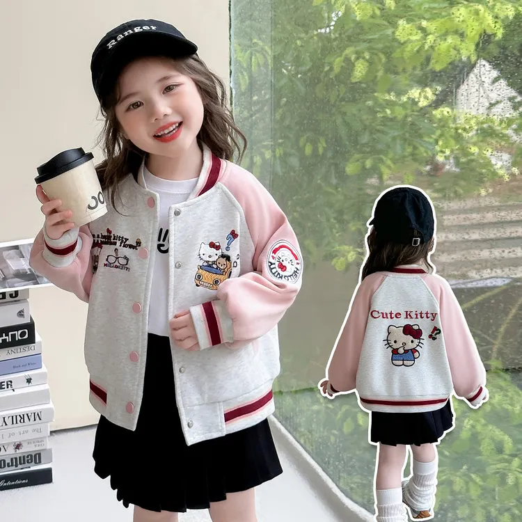 女童KT猫咪外套2025新款儿童春秋装韩版潮款女宝宝秋季棒球服夹克