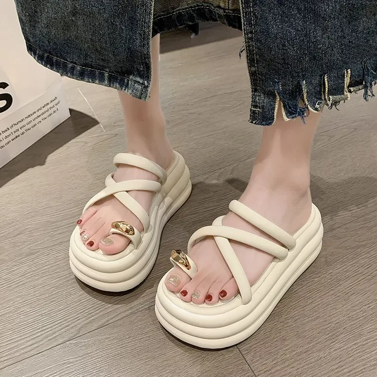 高跟法式感凉拖鞋女夏季网网百搭2025新款套趾厚底时尚凉鞋网网红