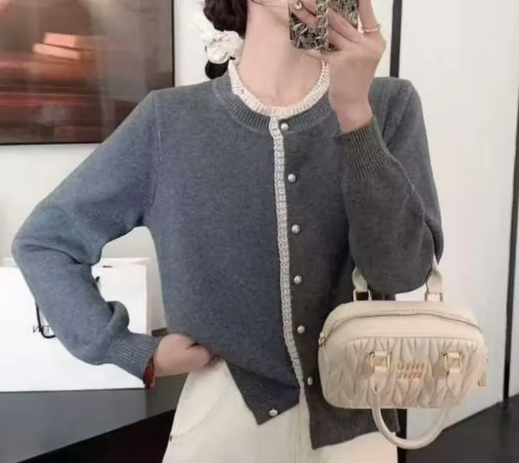 新款小香风蕾丝花边针织开衫毛衣外套时尚洋气百搭春秋打底衫