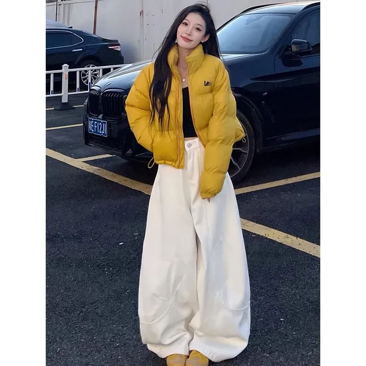 2025冬季美式复古短款加厚服女宽松面包服字母刺绣百搭外套