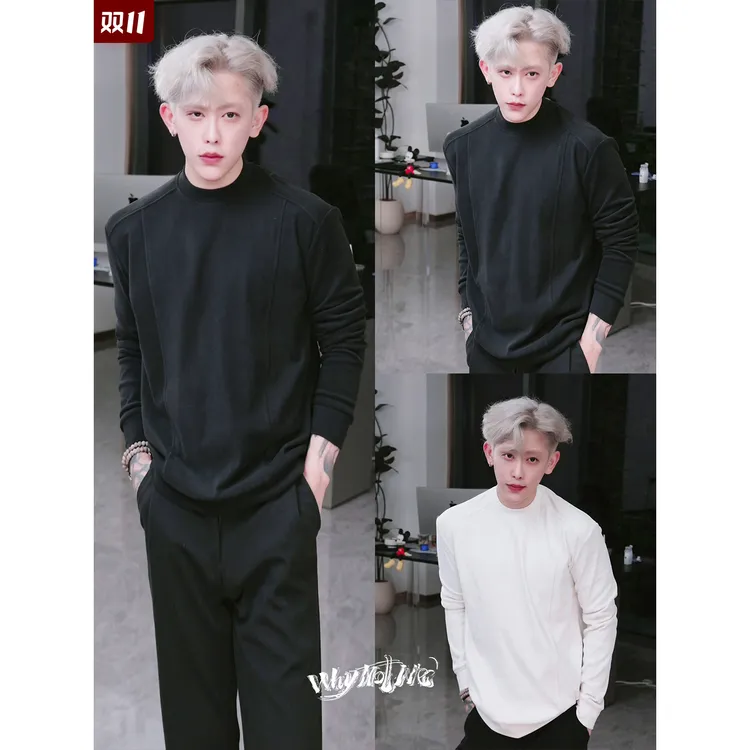序77秋冬新款 重磅双面德绒正肩百搭基础T高领长袖打底内搭男卫衣