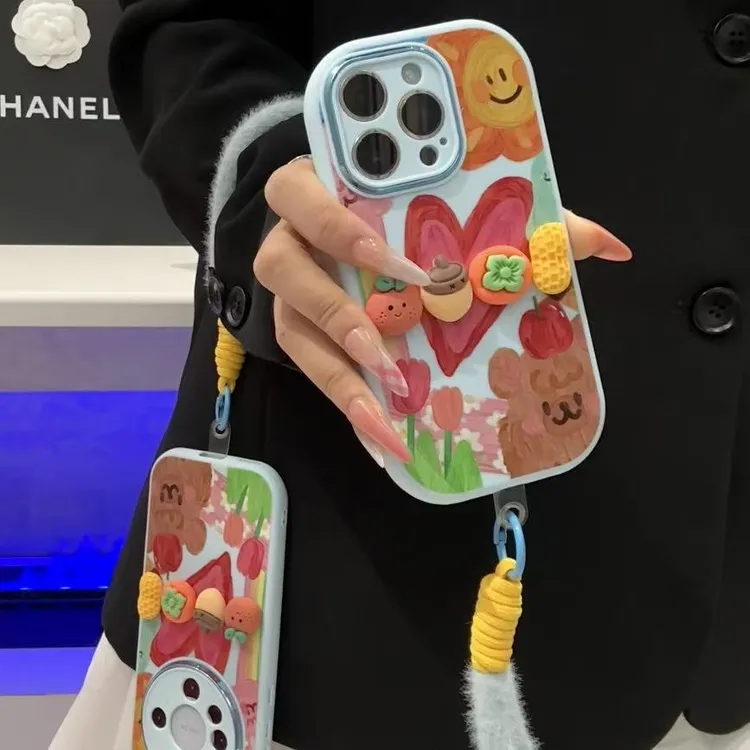 奥菲顿爱心小熊毛绒挂绳适用苹果17胖子16手机壳华为oppo小米vivo