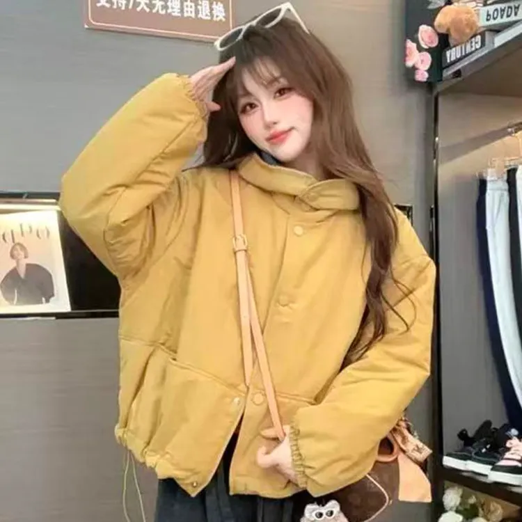 秋冬新款连帽撞色棉服外套女小个子舒适加棉保暖宽松棉衣时尚上衣