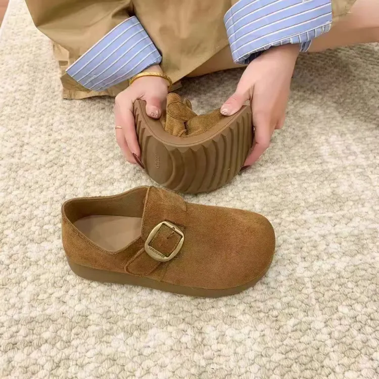 小敏家 超火全包软底舒适勃肯鞋 复古一脚蹬魔术贴豆豆鞋 C606