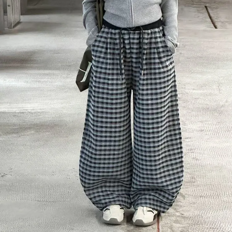 【弯刀格子裤】女童春秋款灰色开衫上衣弯刀格子裤中大童秋季休闲裤