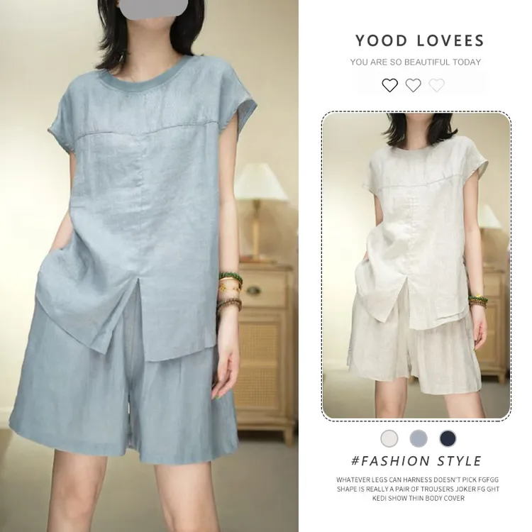 慵懒松弛感宽松上衣休闲短裤套装夏季新款休闲设计感气质两件套女