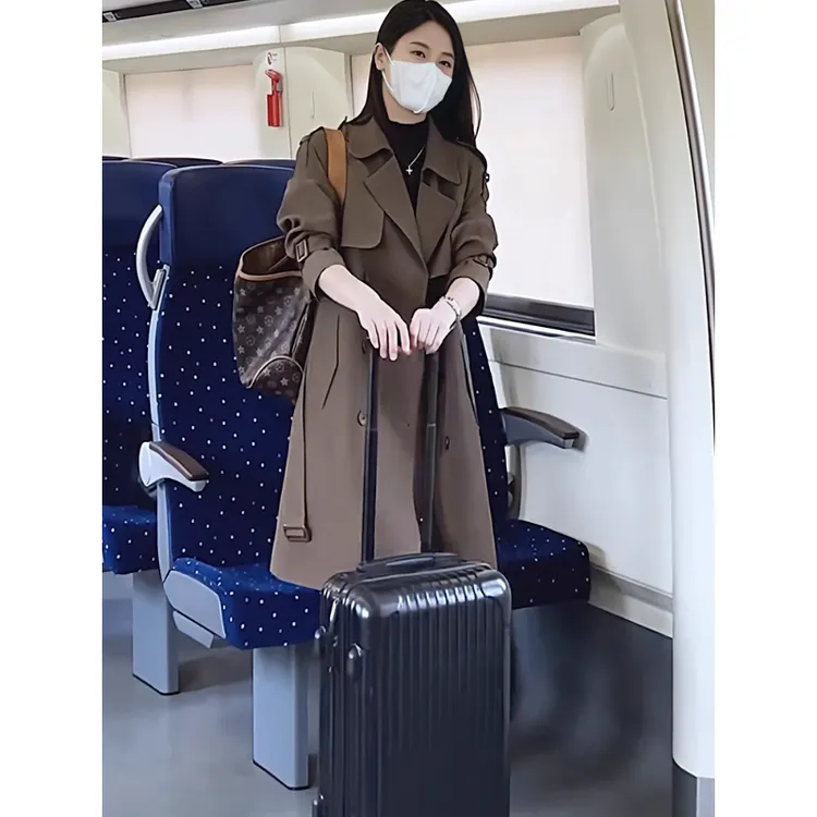 拉夏贝尔时尚英伦风中长款风衣女2025年秋季新款宽松洋气宽松大衣