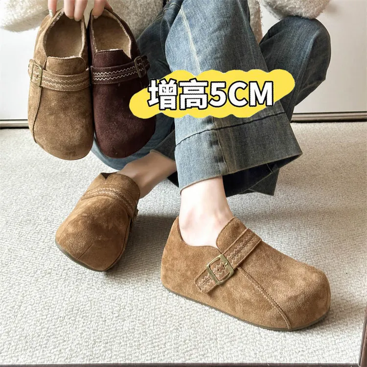 内增高加绒勃肯鞋女厚底全包2025新款秋季二棉鞋豆豆鞋博肯乐福鞋