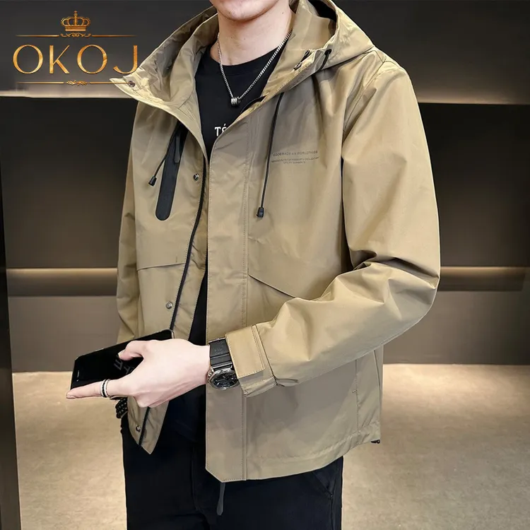OKOJ冲锋衣男外套时尚休闲连帽防风秋季新款运动夹克衣工装外套