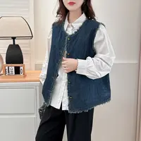 韩系复古毛边无袖背心牛仔马甲女2025春秋新款时尚高级感马夹坎肩