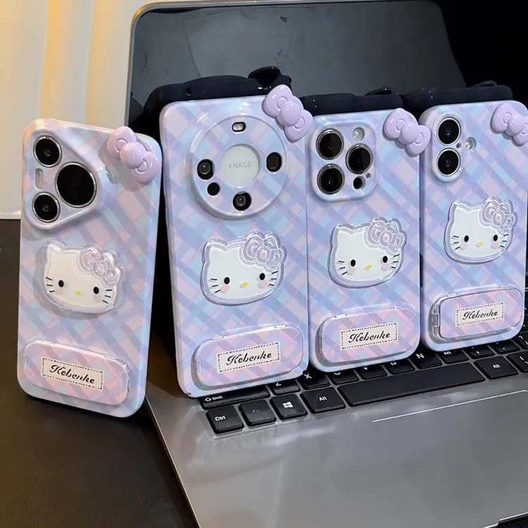 雅天立格纹KT蝴蝶结适用苹果16/13手机壳iPhone华为vivoppo小米15