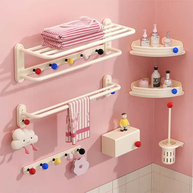 多巴胺毛巾架卫生间免打孔奶油风折叠浴巾置物架浴室厕所收纳架子