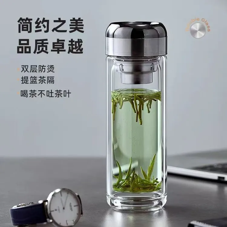 新款黑武士水杯男女款高档双层加厚玻璃杯商务车载隔热茶水离杯