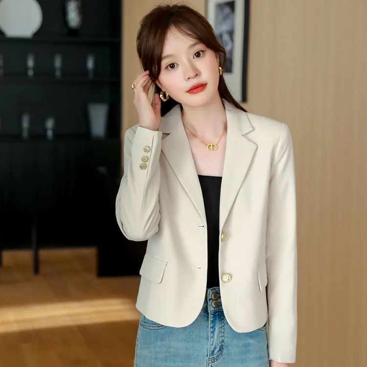 小个子短款米白色西装外套女2025春秋新款高级感气质休闲西服上衣