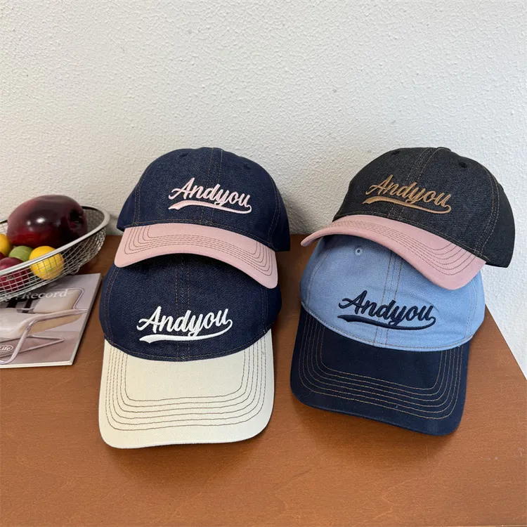韩系拼色刺绣宽檐鸭舌帽显脸小情侣百搭棒球帽短发学生日系帽子女