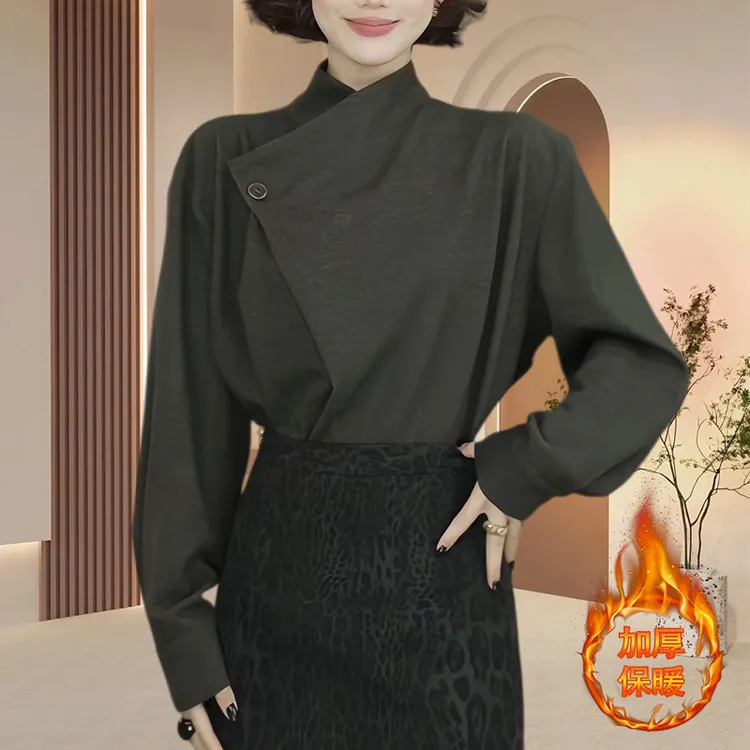 日常通勤长袖T恤打底女秋冬新款套头高腰显瘦时尚穿搭高级感上衣